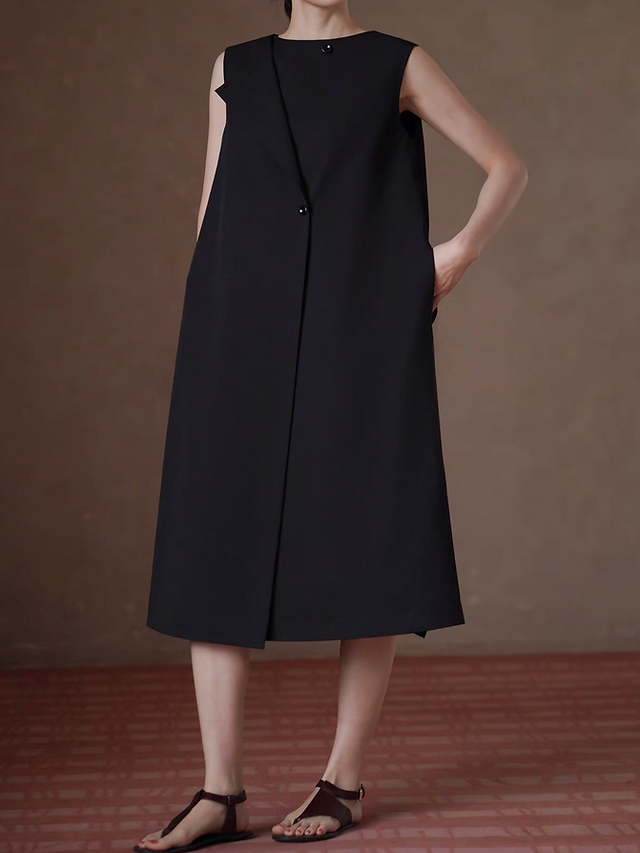Two way overlapping poly rayon black sleeveless dress 10