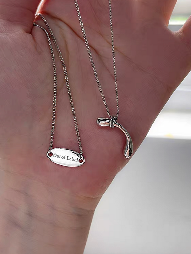 925 Silver double layers engraved pin & curved pin necklace 4