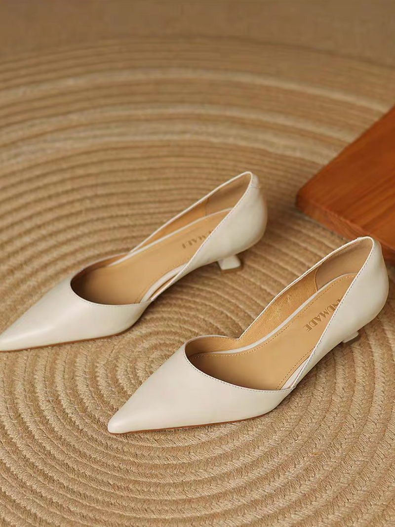 Pointy curved cut calf leather low heels 4