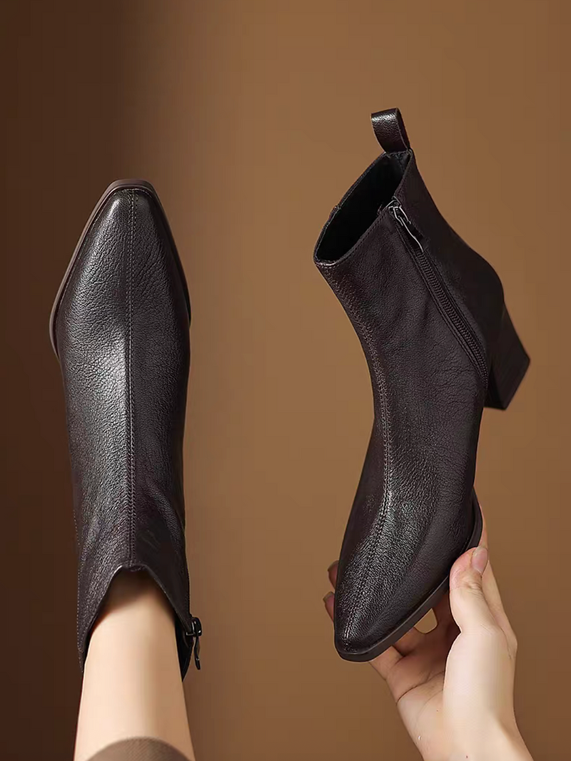 Embossed lambskin pointy back folded strap size zipped chunky heel ankle 3