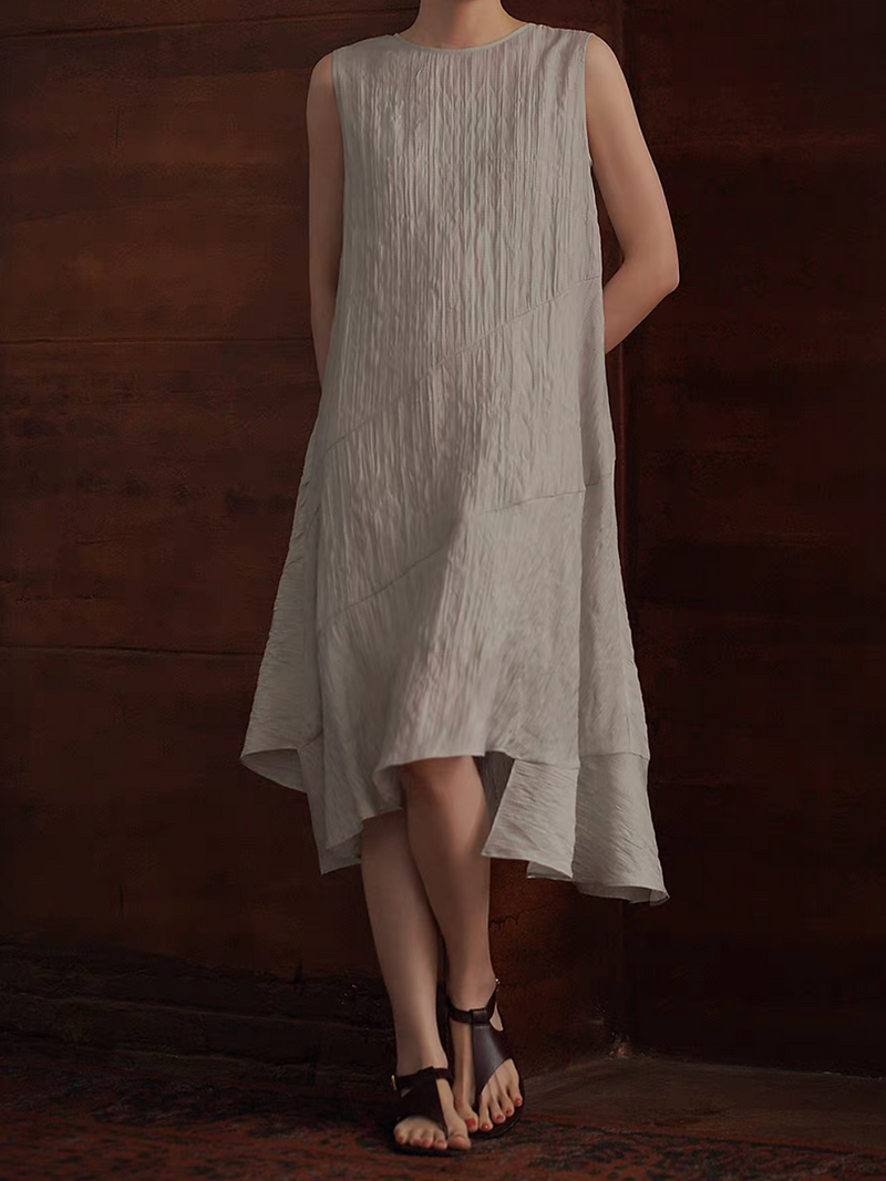 Asymmetric grey embossed poly rayon sleeveless dress 5
