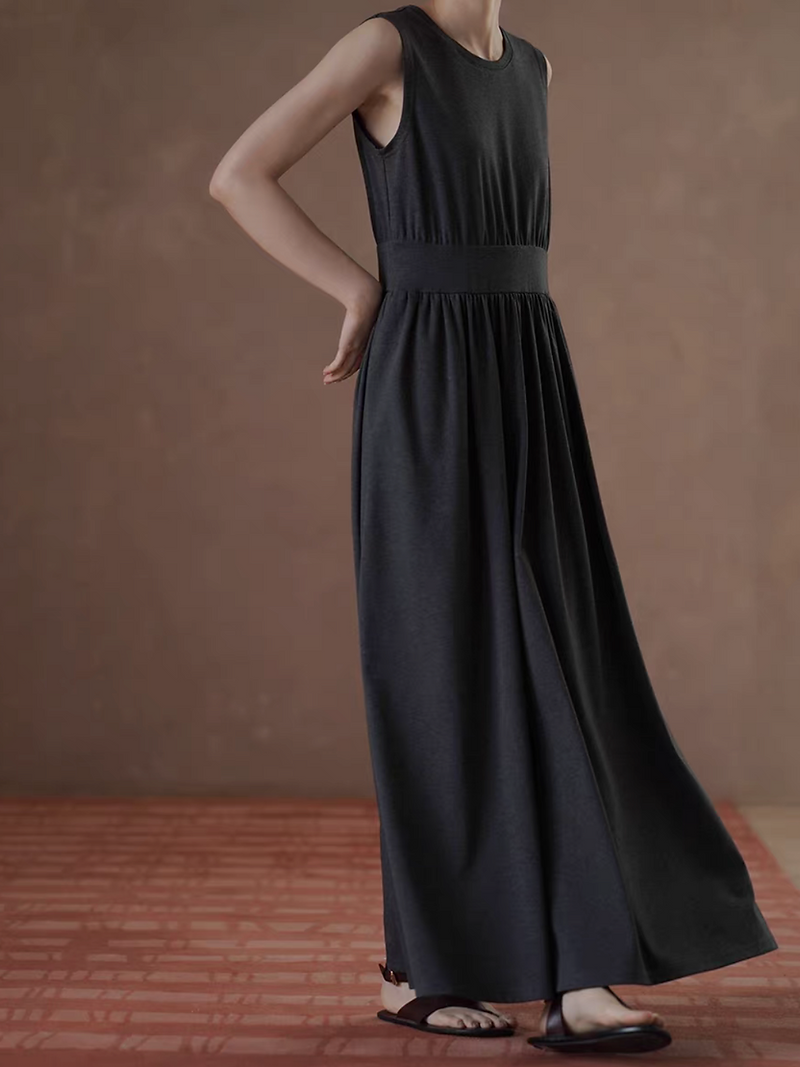 Charcoal cotton elasticated waistband sleeveless dress 7
