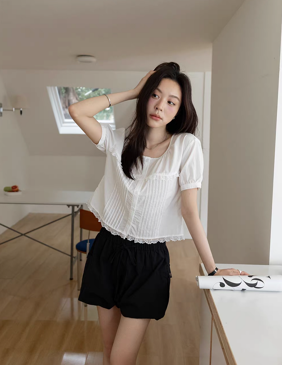 Thumbnail: Elasticated cotton rayon drawstring puff shorts