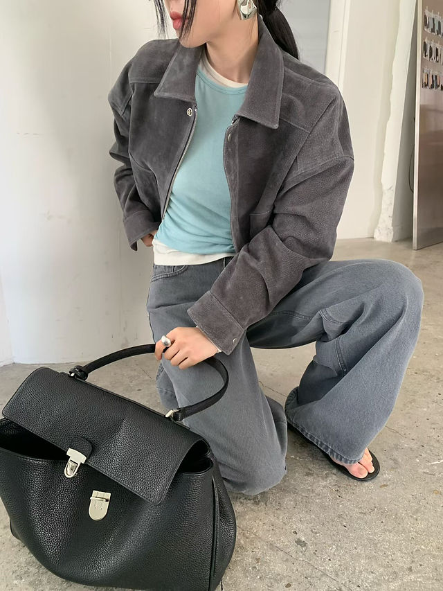 High waisted charcoal grey denim straight pants  10