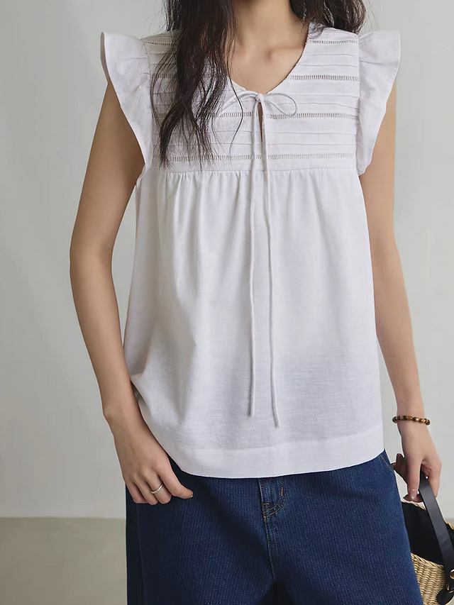 Flutter sleeves drawstring pleated cotton vest 7