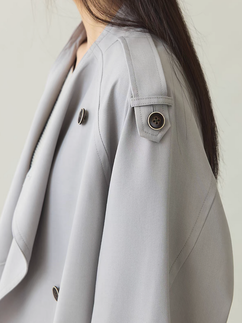 Sora beige 10% wool polu rayon asymmetric overlapping collar jacket 7