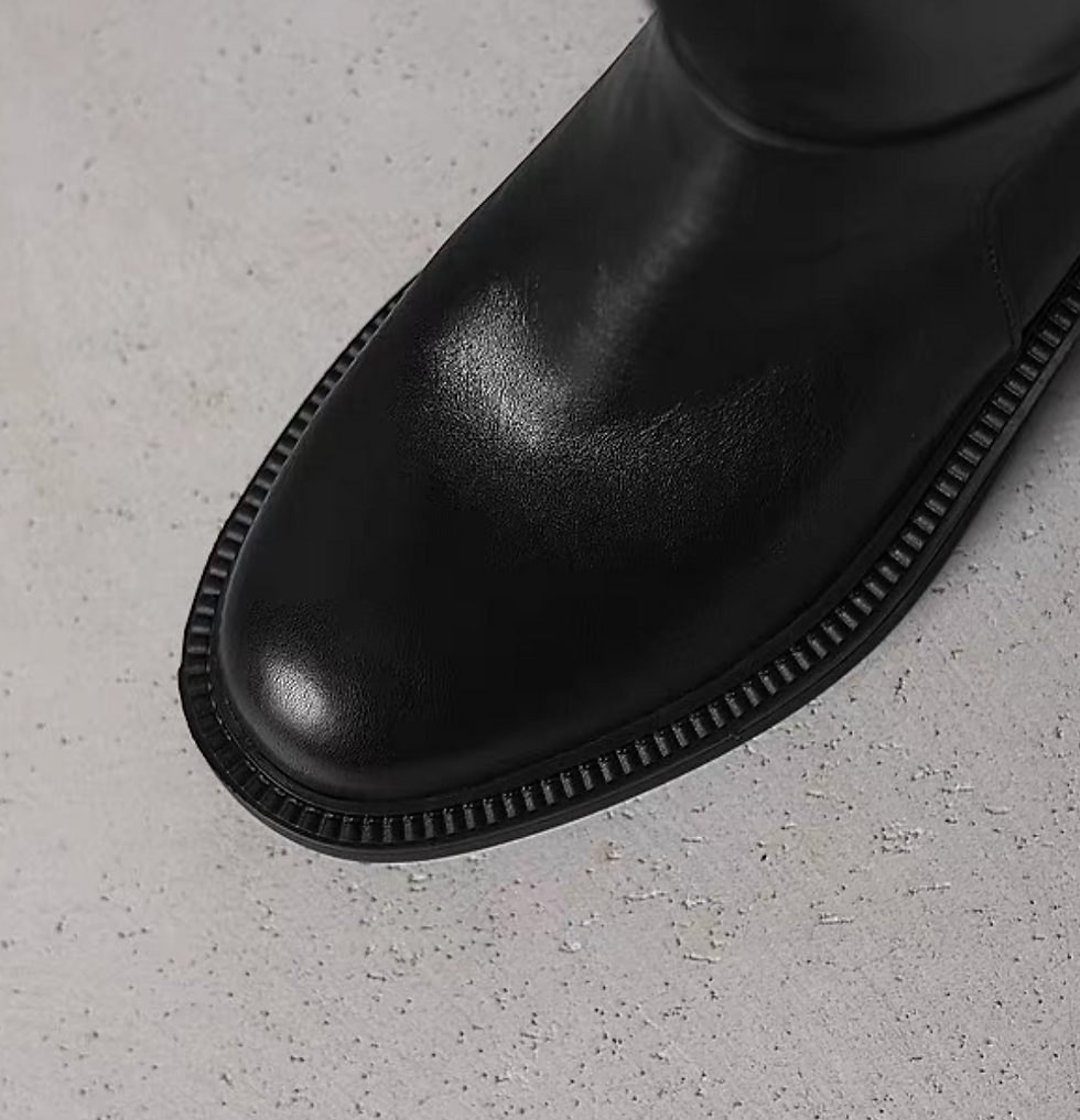 Thumbnail: Double matte buckles calf leather black biker boots