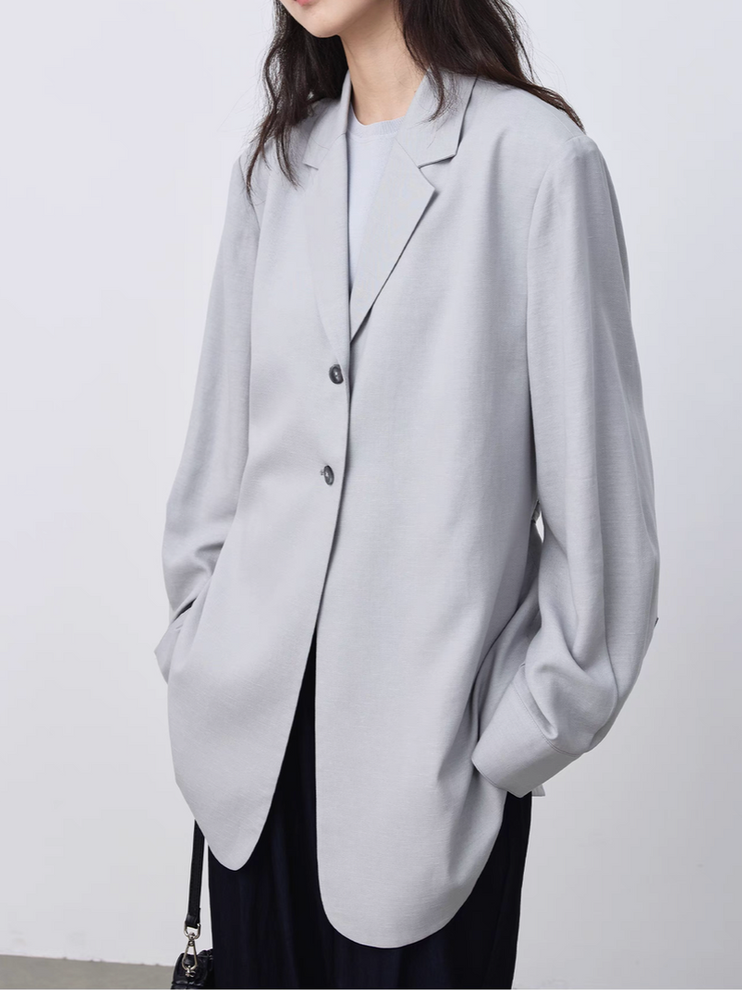 Marble buttoned greyish blue linen mid length belted blazer 4