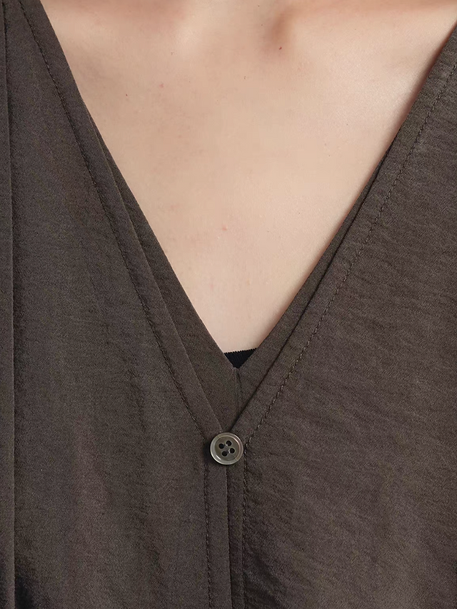 Asymmetric mocha olive side pockets layered sleeveless dress 5