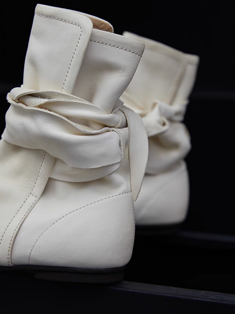 Made in Paris sheep skin ankle lacing strap ruffle boots 7