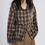 Thumbnail: Olive mocha checker cotton hoodie cotton line shirt / jacket