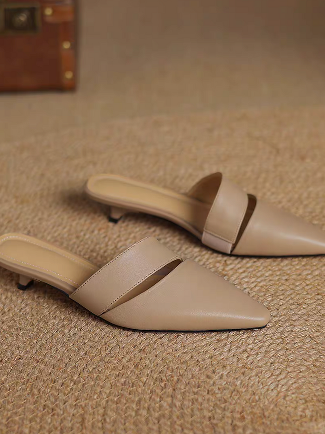 Lambskin diagonal crochet strap pointy low heel slip ons 6