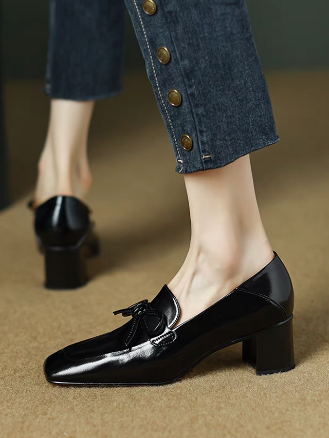 Ribbons oil waxed lambksin square toe heels 6