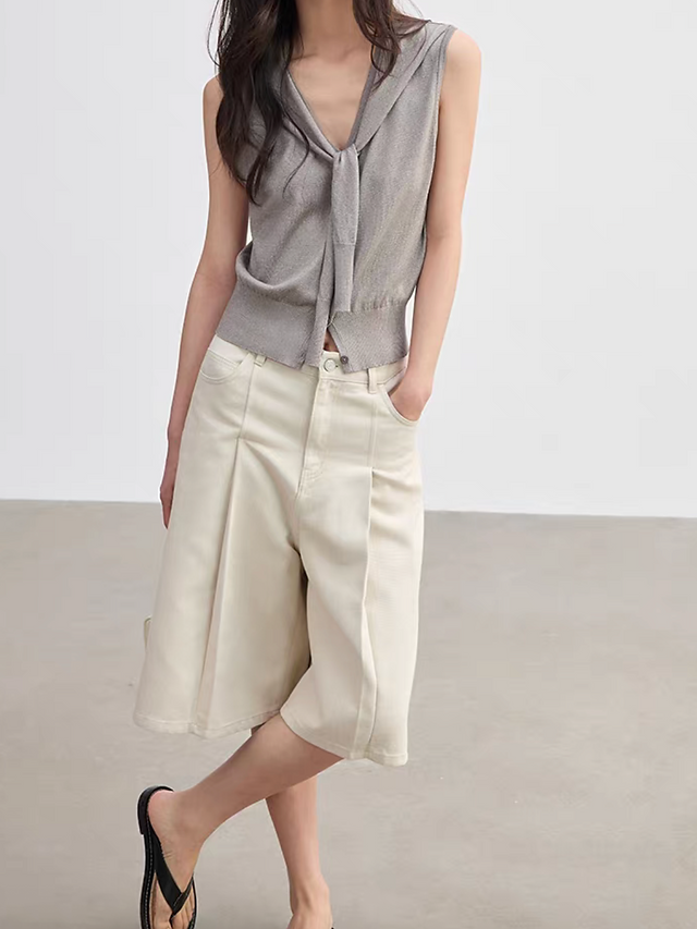Poly rayon tencel knitted front knot two way heather grey vest 7