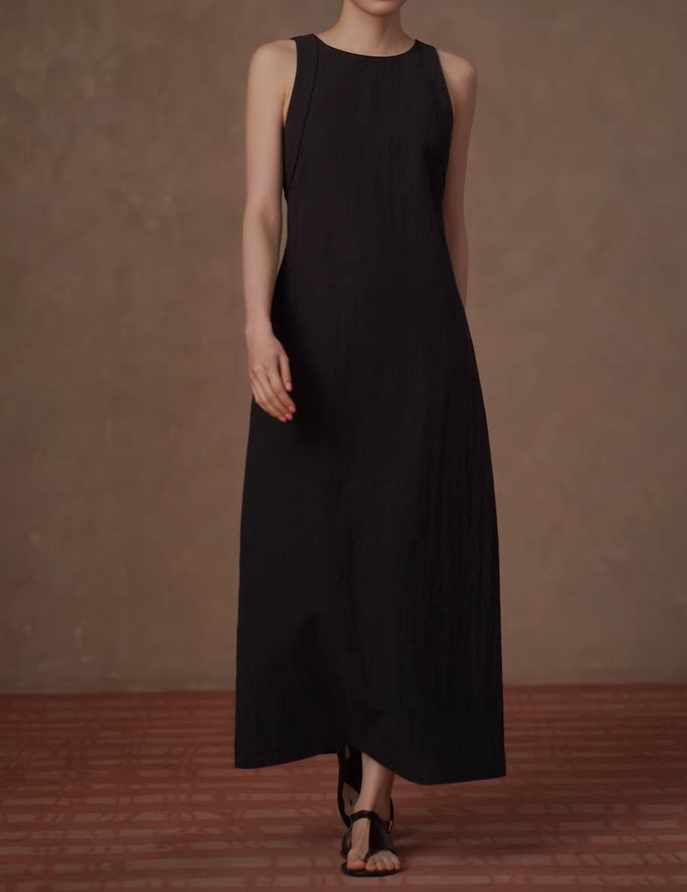 Thumbnail: Lyocell cotton rayon halter black contour back zipped sleeveless dress