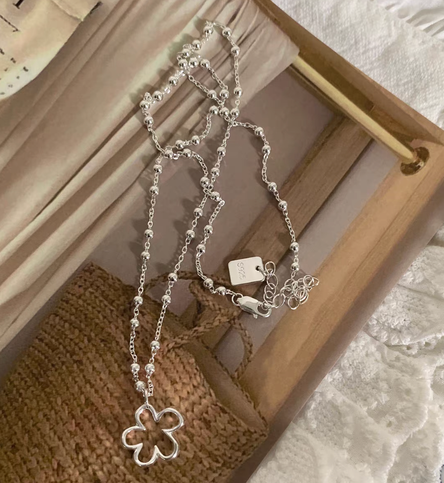 Thumbnail: 925 silver floral engraved beads necklace