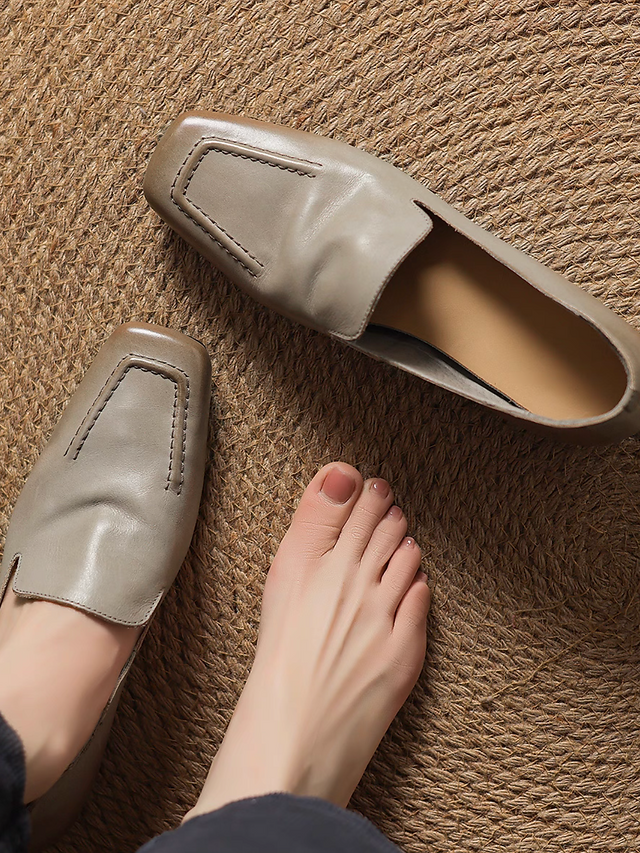 Square toe ruffled calf leather brushed off contour loafers 4