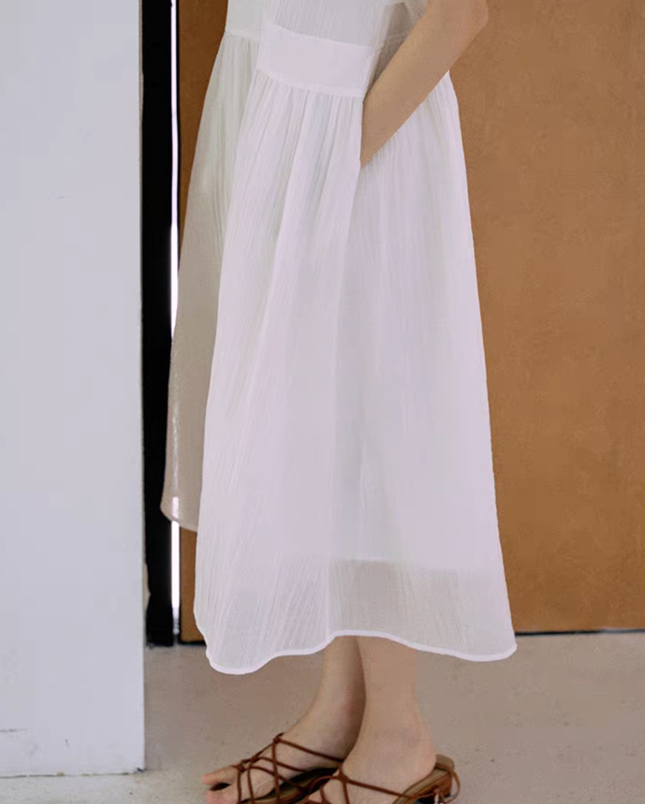 Thumbnail: Embossed tencel poly lined pleated sleeveless dress