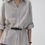 Thumbnail: Grey beige striped belted cotton mid length shirt with elasticated waistband