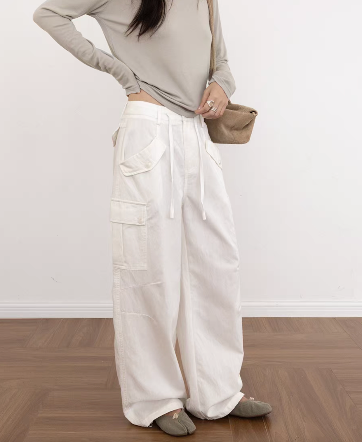 Lyocell cotton rayon side pockets high rise straight pants