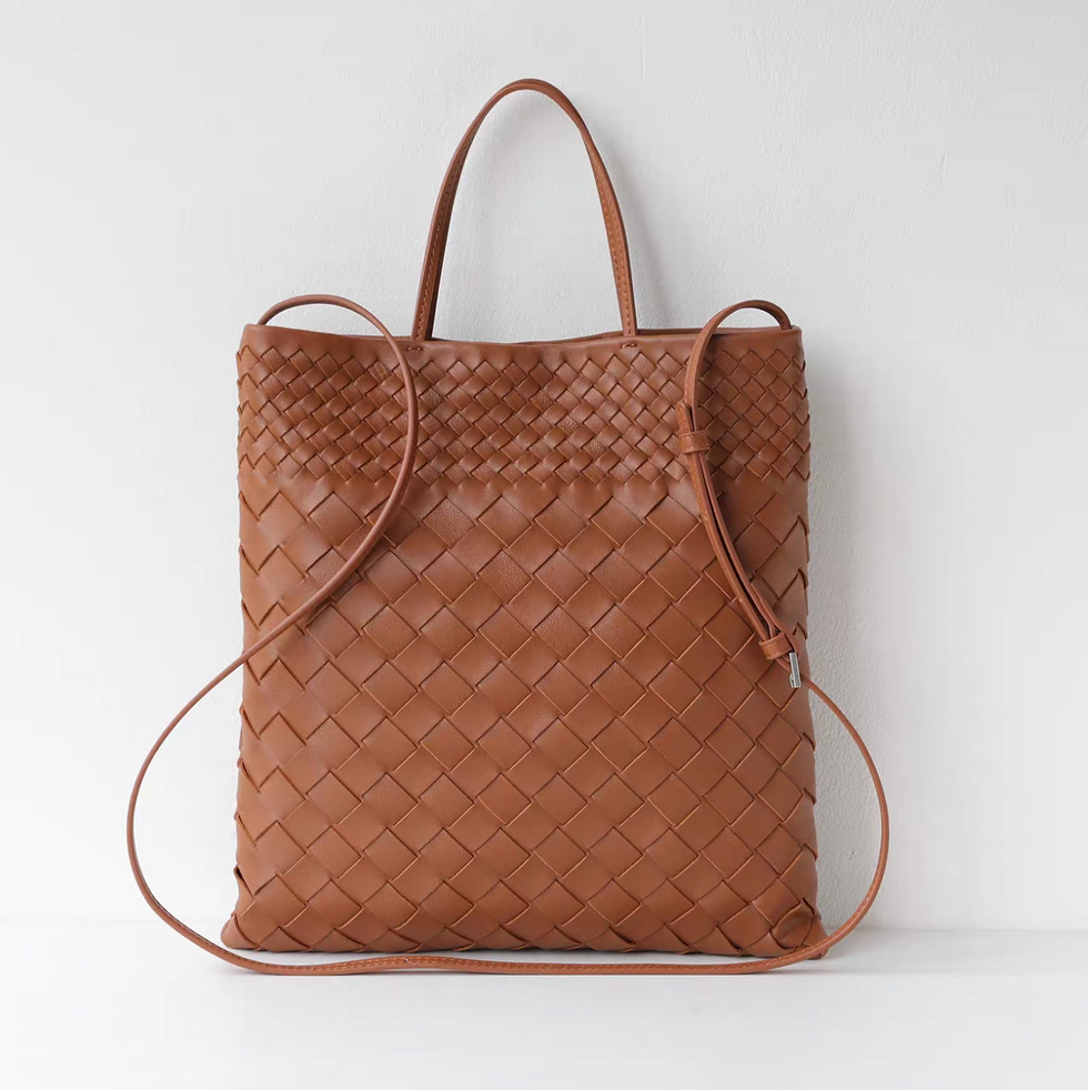 Thumbnail: Lambskin weaved handle + crossbody totebag