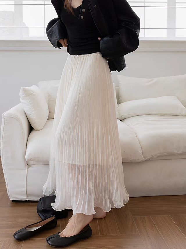 Ivory poly ruffled lined drawstring wavy trim elasticated skirt 10