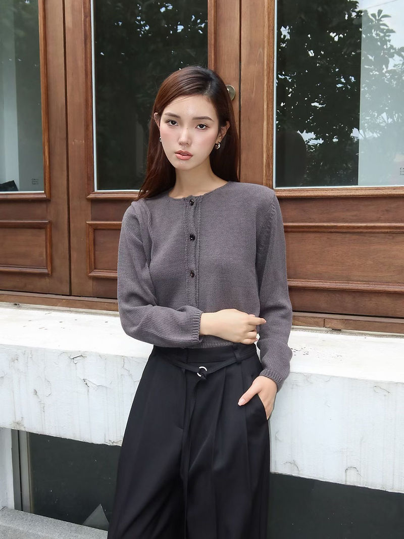 Cotton nylon acrylic knitted crewneck cardigan  9