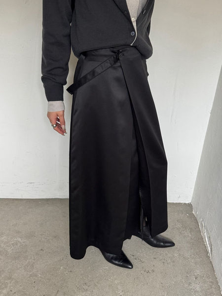Poly satin pleated asymmetric high waisted A line skirt 