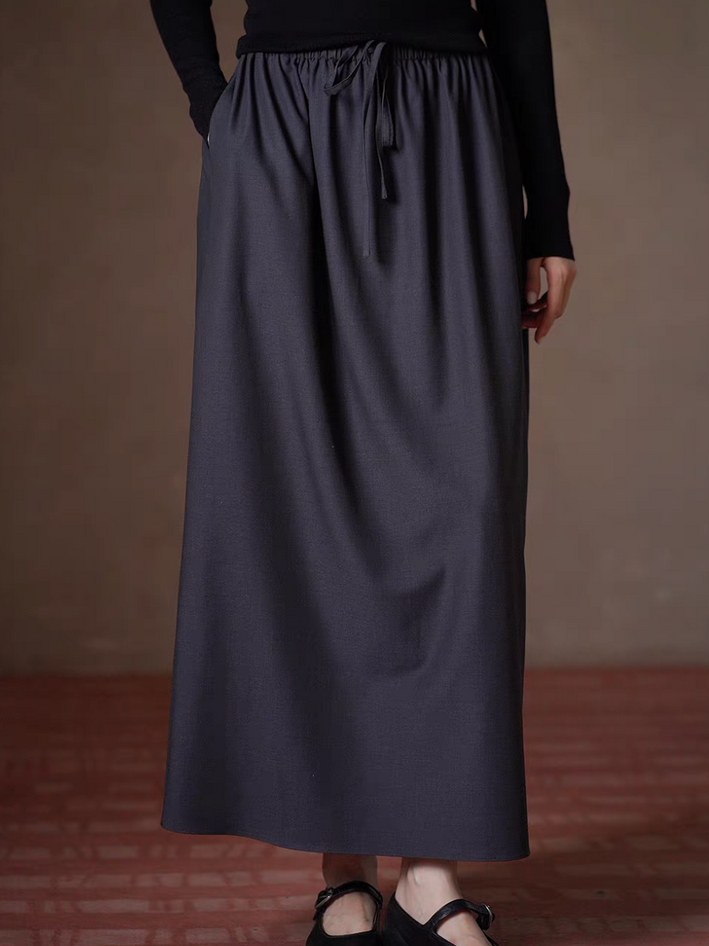 Charcoal dark blue cotton poly rayon elasticated long skirt 6