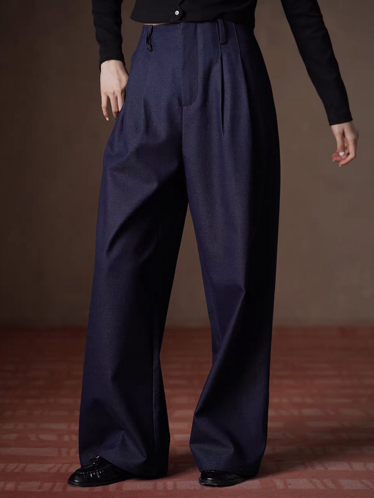 High waisted back elasticated tencel denim pleated straight pants 6