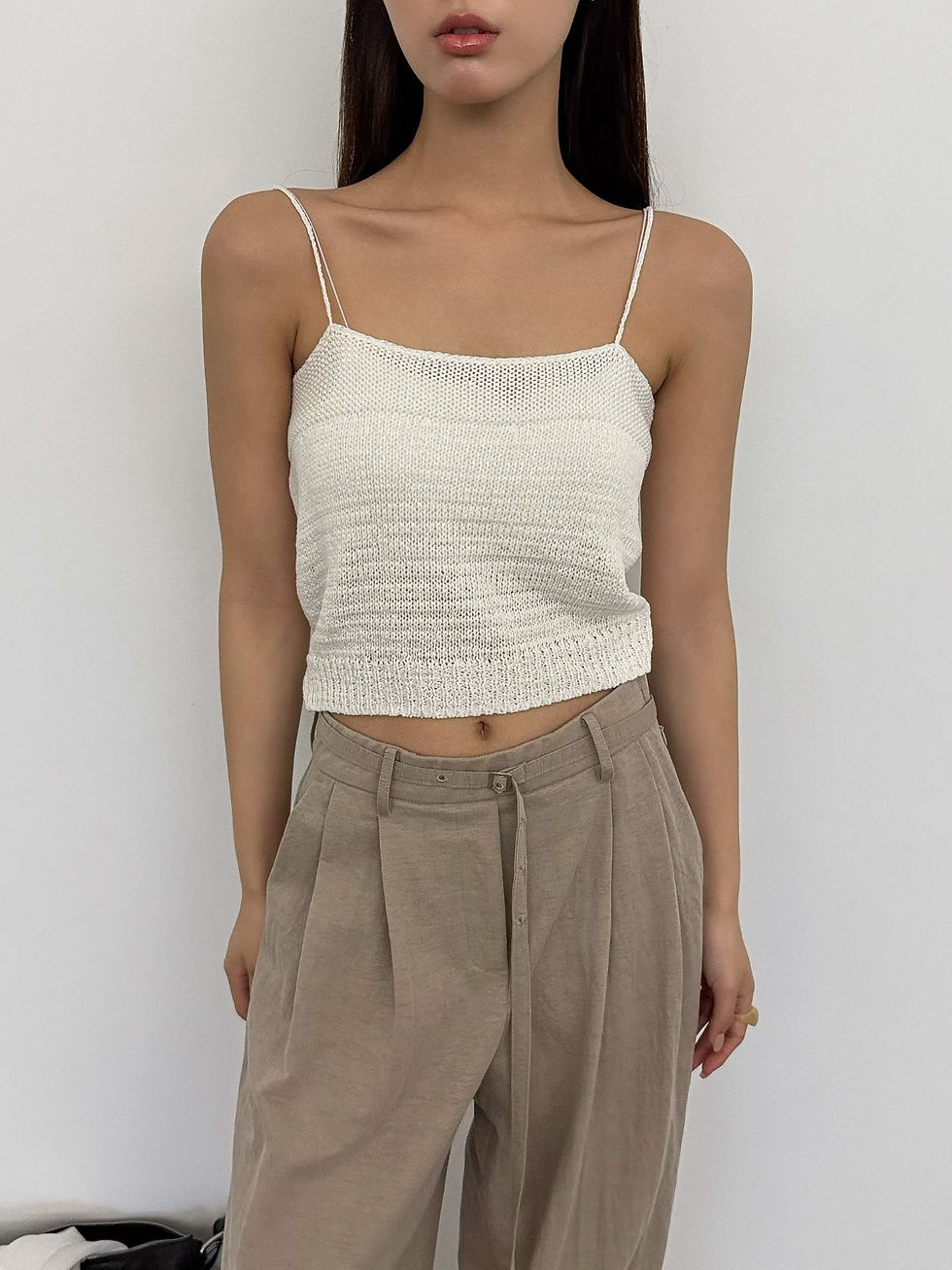 Thumbnail: Pure cotton elastic rim crochet knitted cropped camisole 