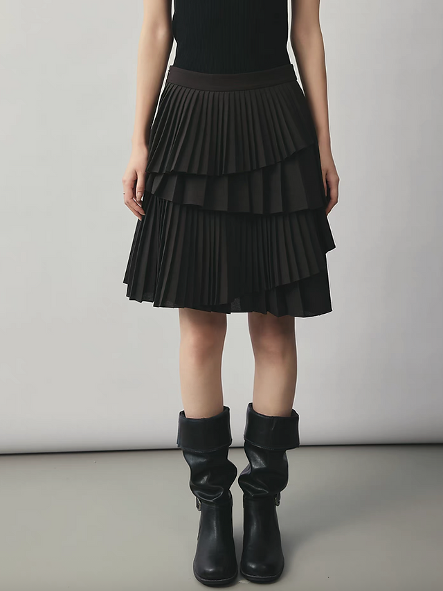 High waisted black poly rayon pleated asymmetric skirt 1