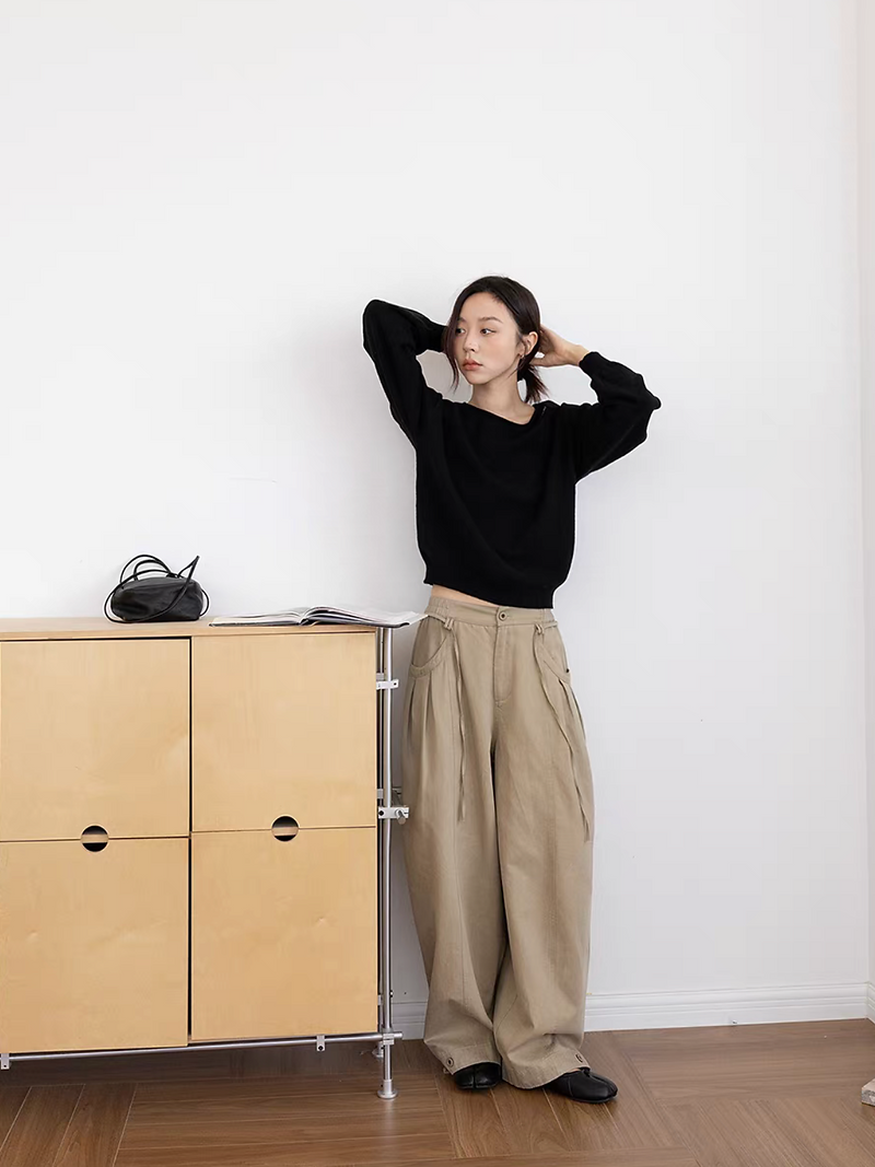 Elasticated waistband cotton tencel barrel belted pants 9