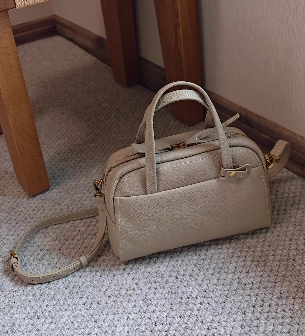 Thumbnail: Toga embossed white stitched bowling handle + crossbody bowling bag