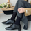 Thumbnail: Black calf leather heel lacing shoes