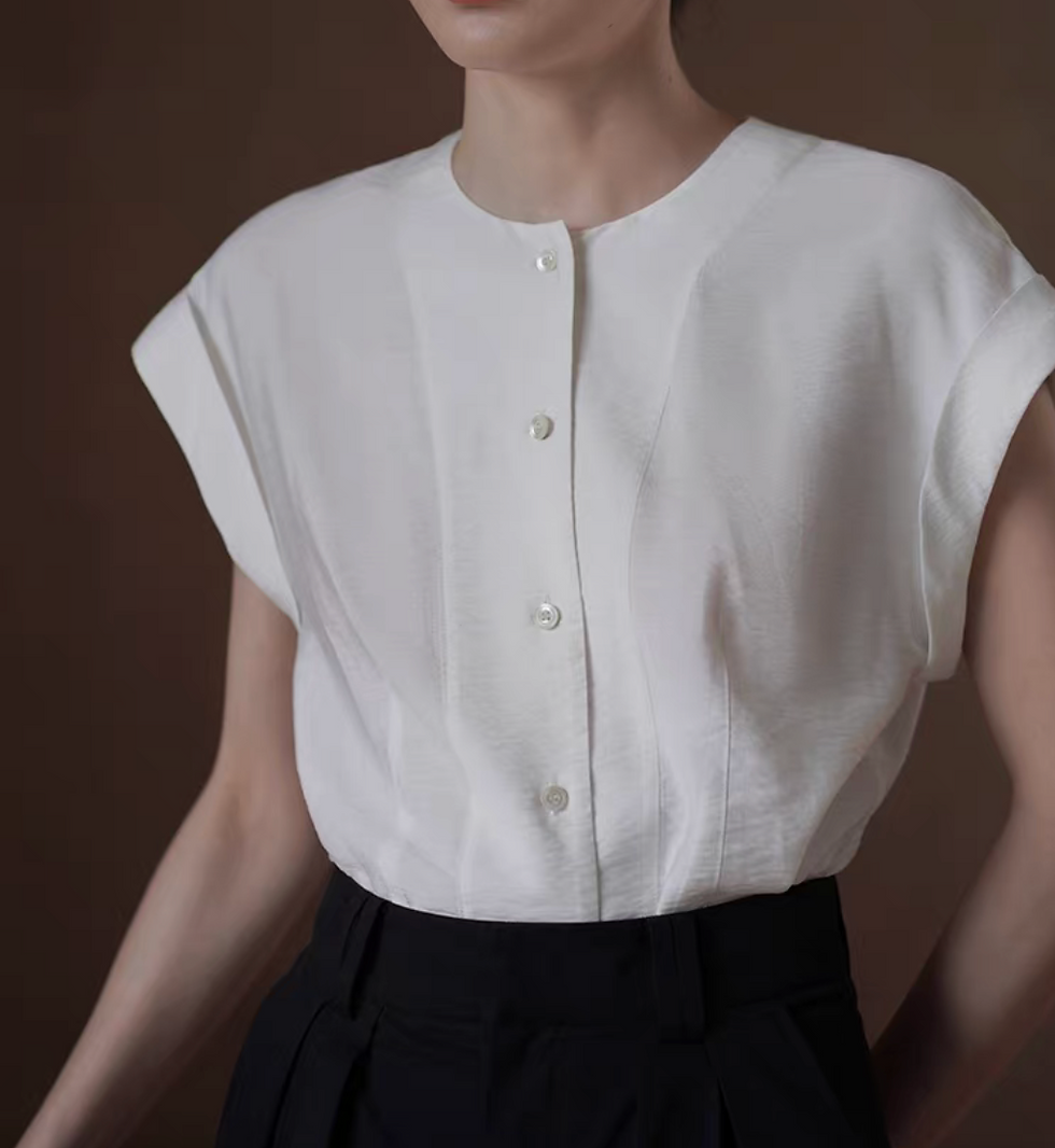 Thumbnail: Contour fluttered sleeves buttoned white tencel blouse