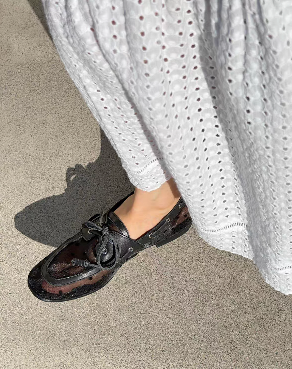 Thumbnail: Made in Paris Italian calf skin docking sheer dottie lacing shoes