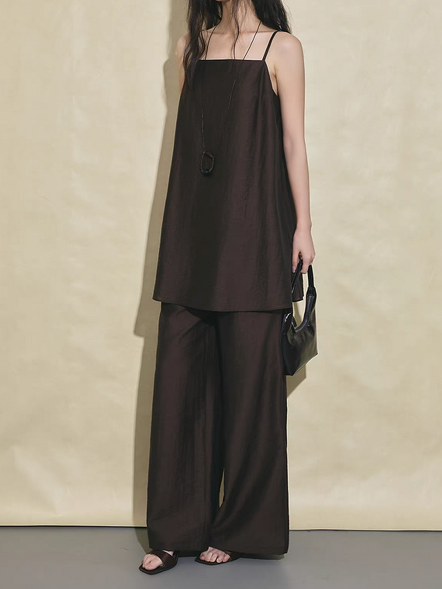 Mocha brown elasticated straight leg lyocell rayon pants 3