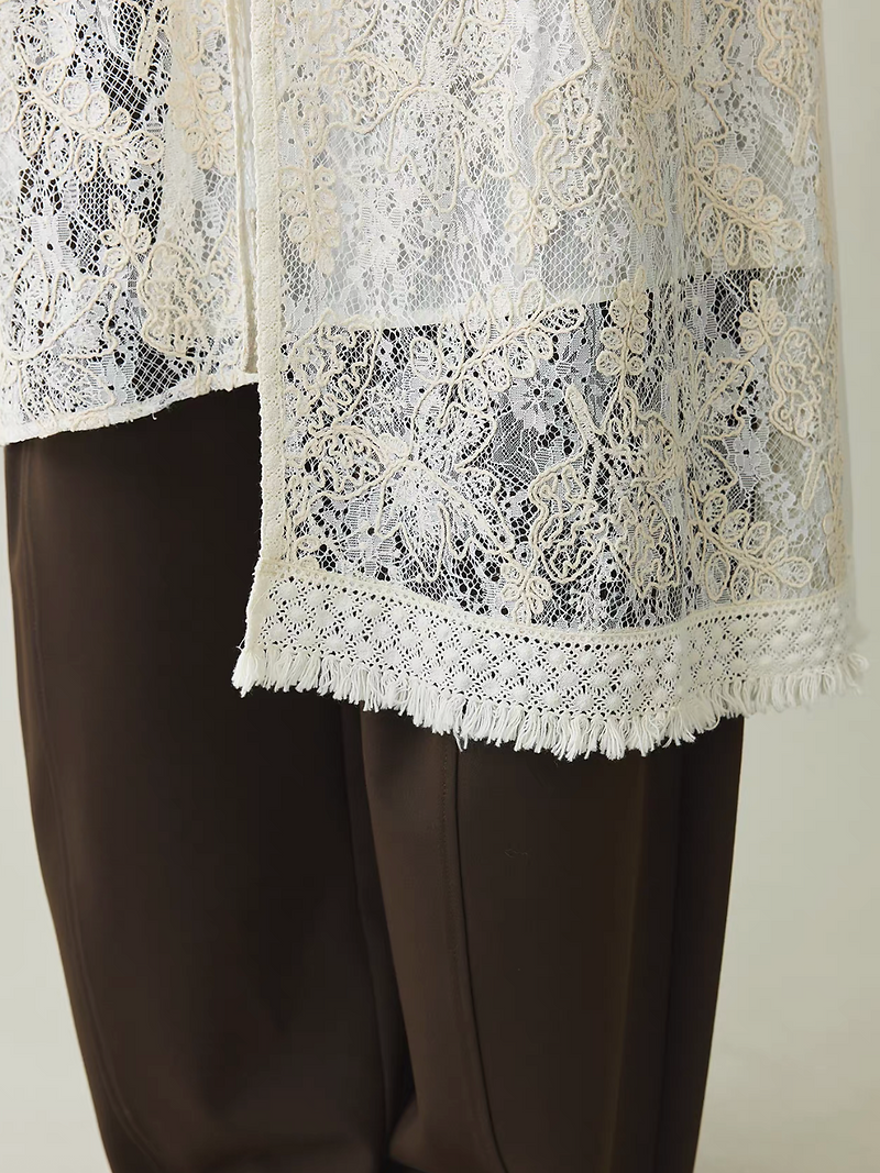 Ivory asymmetric cotton lace crochet buttoned matching one piece 12