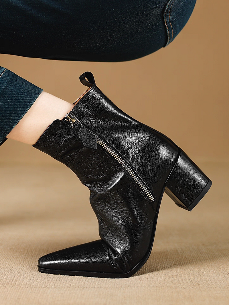 Ruffled side zipped lambskin ankle boots 9
