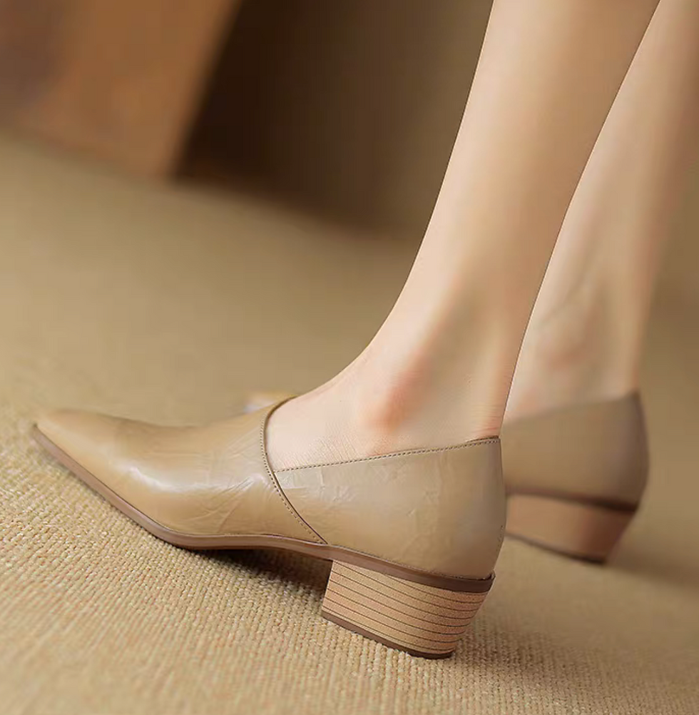 Thumbnail: Embossed lambskin square toe wood heel loafers