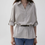 Thumbnail: Grey beige striped belted cotton mid length shirt with elasticated waistband