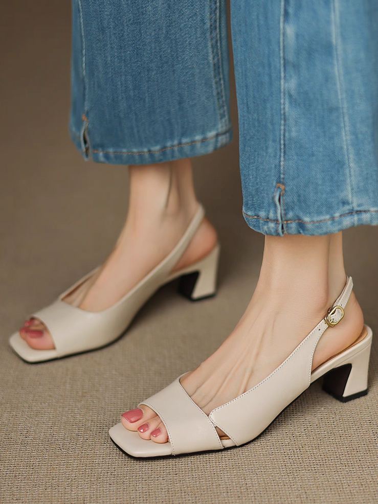 Calf leather side croxhet sling back heel sandals 4
