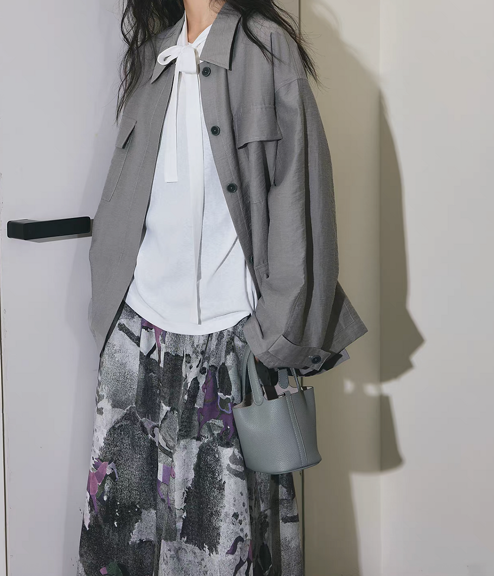 Thumbnail: Silver grey lyocell mid length shirt / jacket