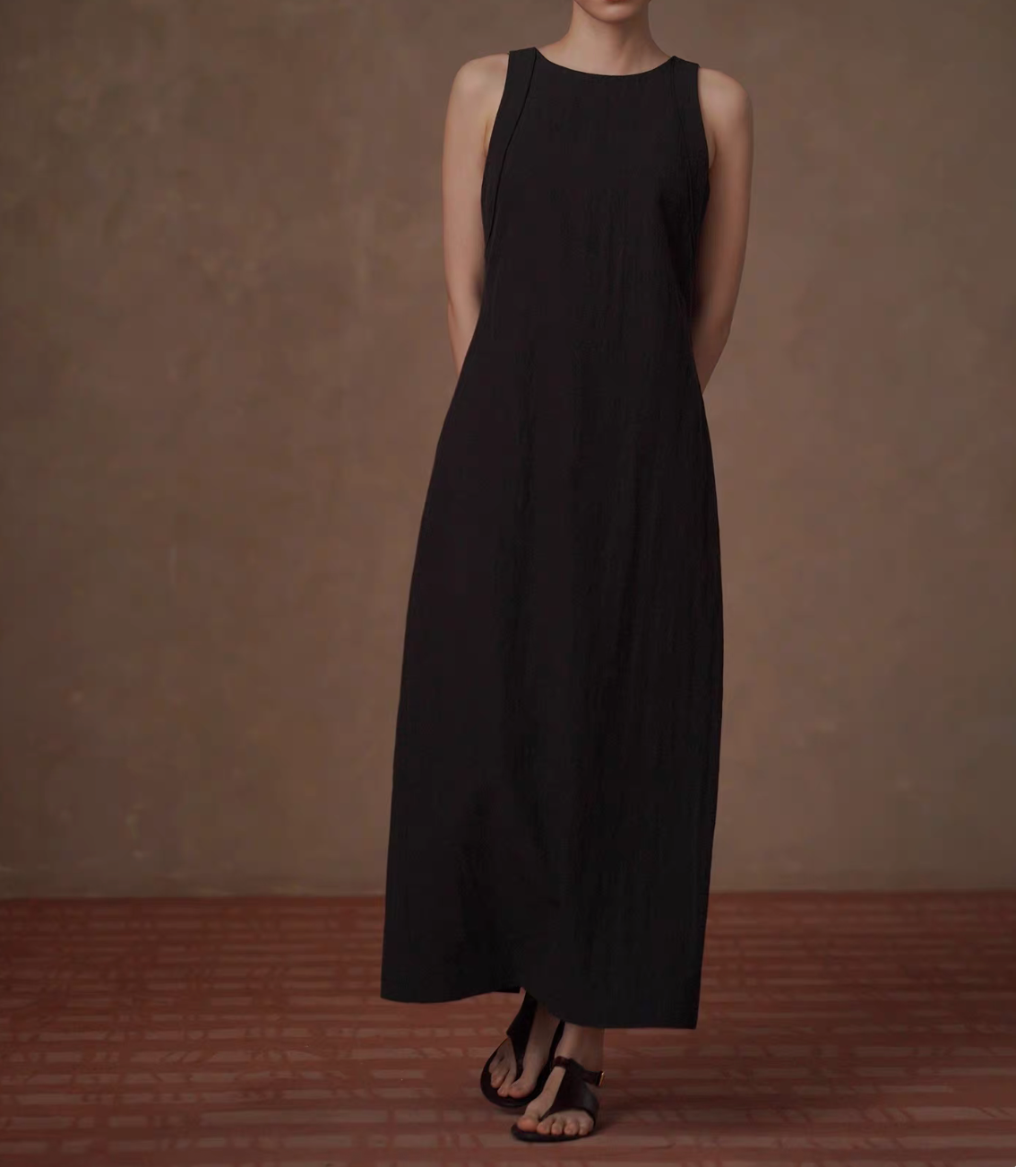 Lyocell cotton rayon halter black contour back zipped sleeveless dress