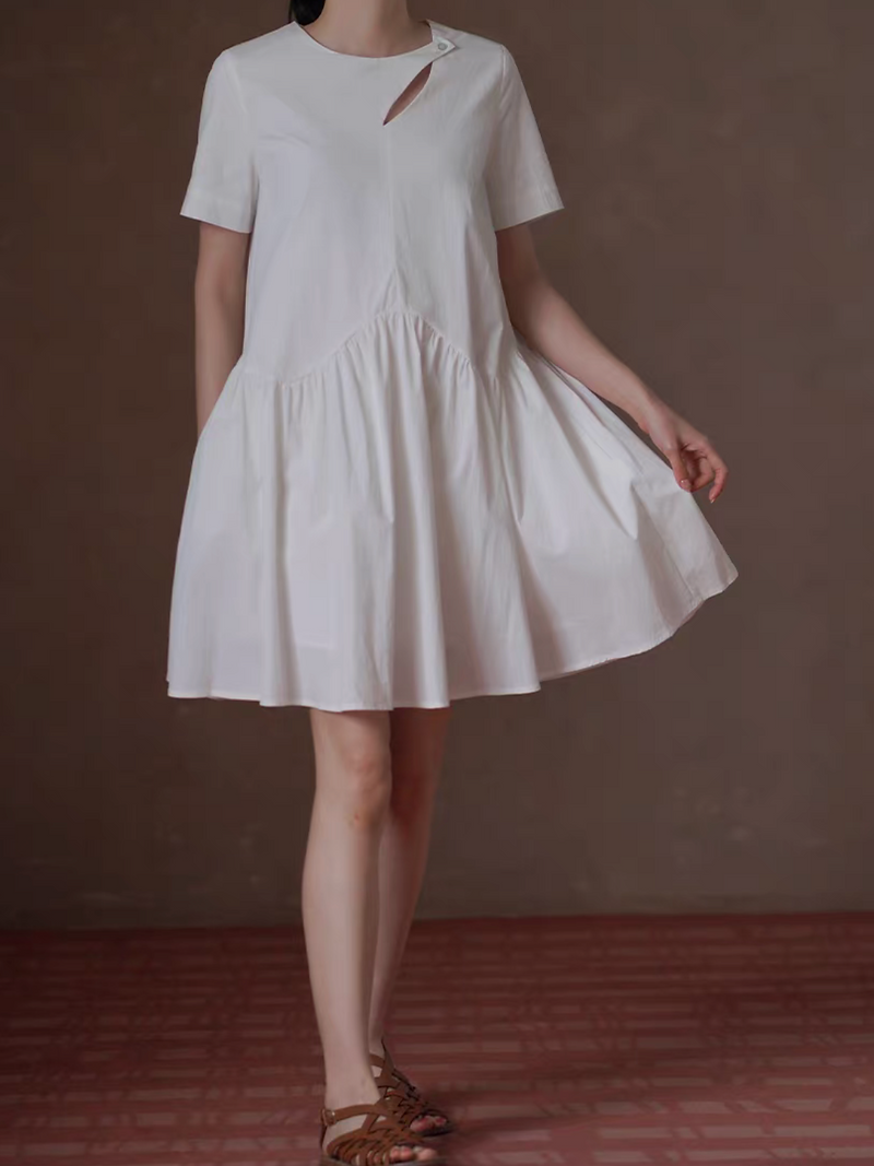 Crochet buttoned cotton white puff sleeves midi dress 4