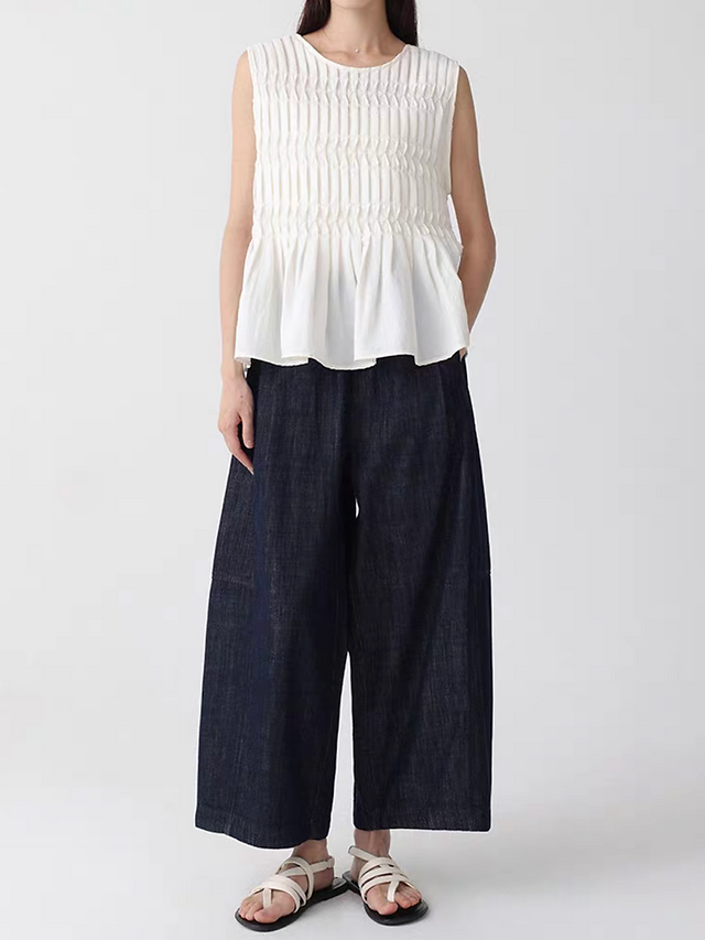 Pleated cotton poly rayon flare peplum vest 12