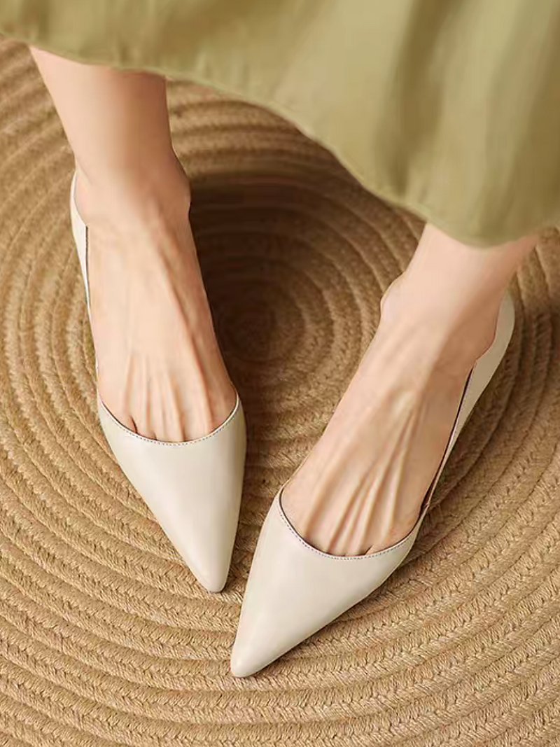 Pointy curved cut calf leather low heels 14