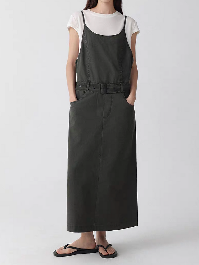 Belted pure cotton side pockets slipdress 4