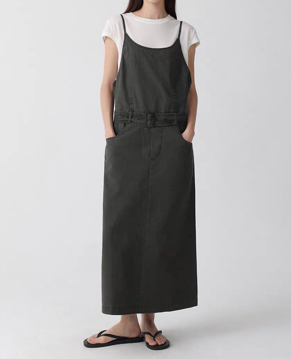 Thumbnail: Belted pure cotton side pockets slipdress